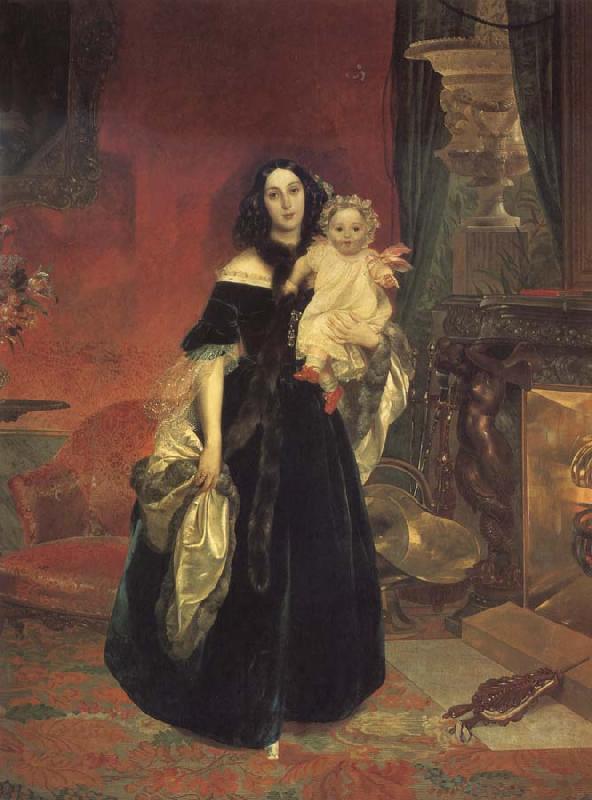 Karl Briullov Portrait of Maria Beck with her daughter oil painting picture